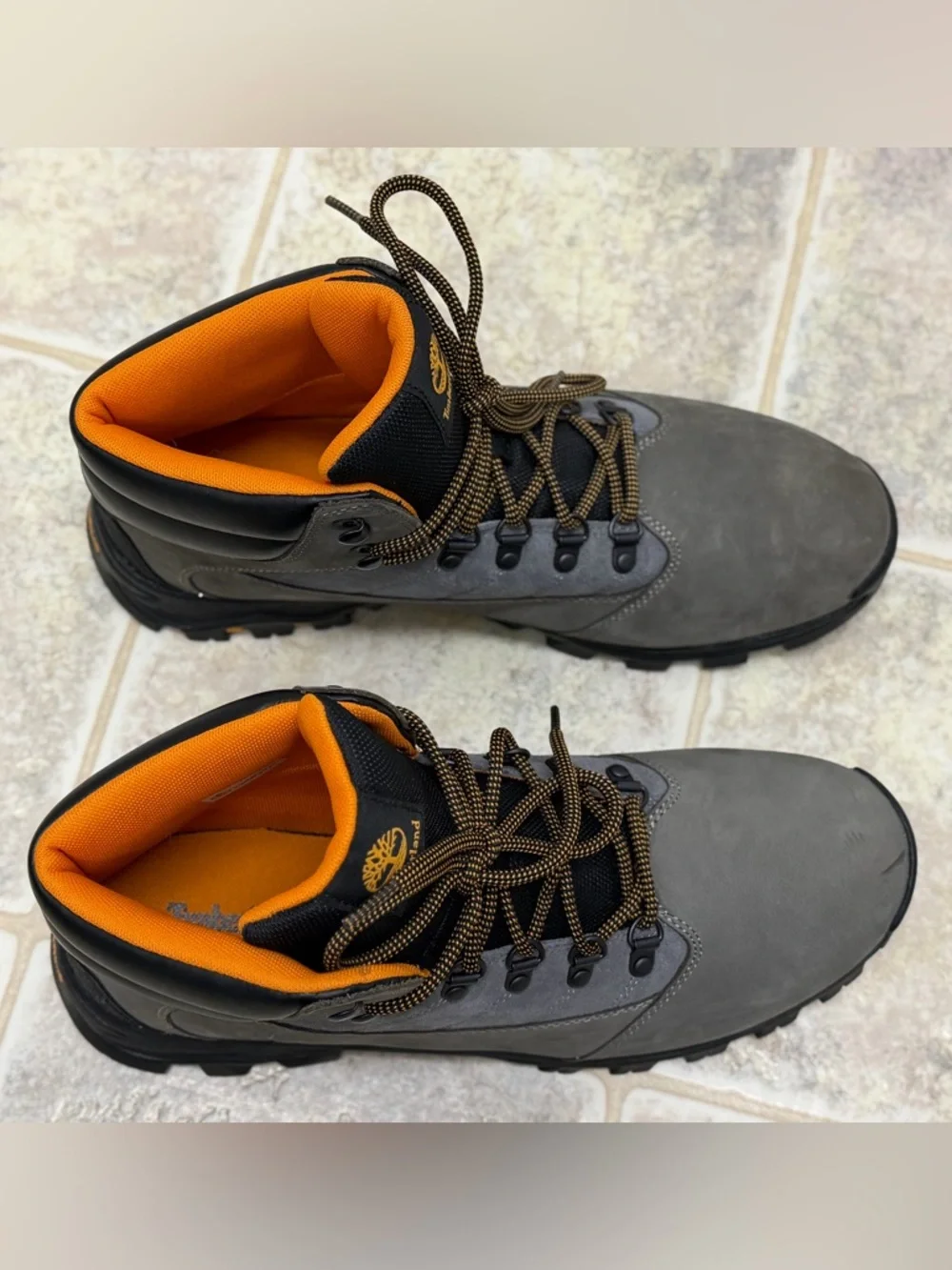 Timberland Men's Gray Suede Hiking Boots with Orange Accents